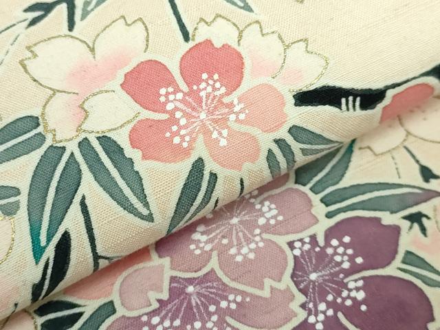 平和屋本店●極上 つけ帯 紬地 枝垂れ桜 金彩 丁子色 逸品 DZAA5800kh5