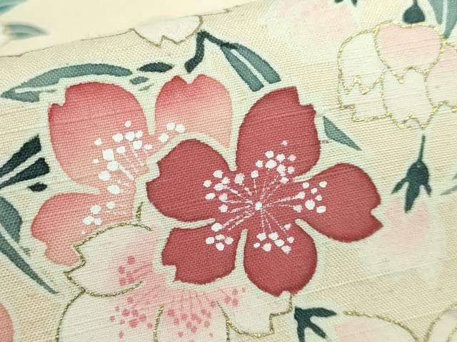平和屋本店●極上 つけ帯 紬地 枝垂れ桜 金彩 丁子色 逸品 DZAA5800kh5
