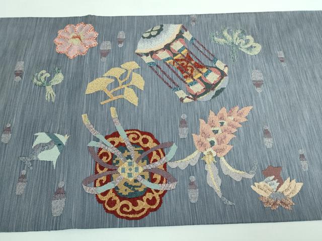 平和屋本店■極上 手織綴れ 山鹿清華 太鼓柄袋帯 竜宮城 魚 金銀糸 逸品 DZAA5806kh5