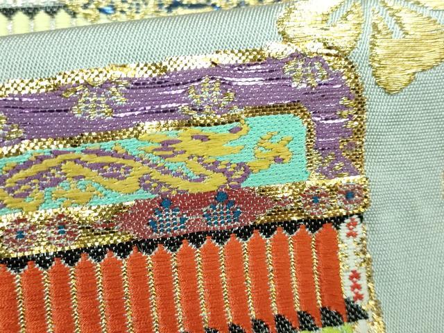 平和屋本店●最高級 龍村平蔵製 本袋帯 威毛錦 希少色 白鼠色地 金銀糸 逸品 DZAA5826kh5