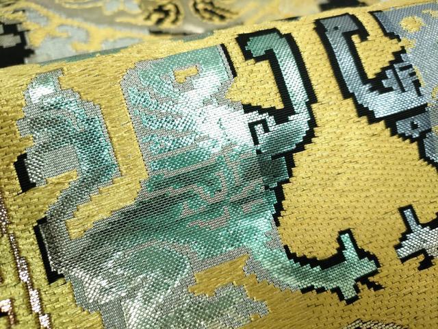 平和屋本店■最高級 龍村平蔵製 六通柄 本袋帯 円文白虎錦 黒地 金銀糸 逸品 DZAA5827kh5
