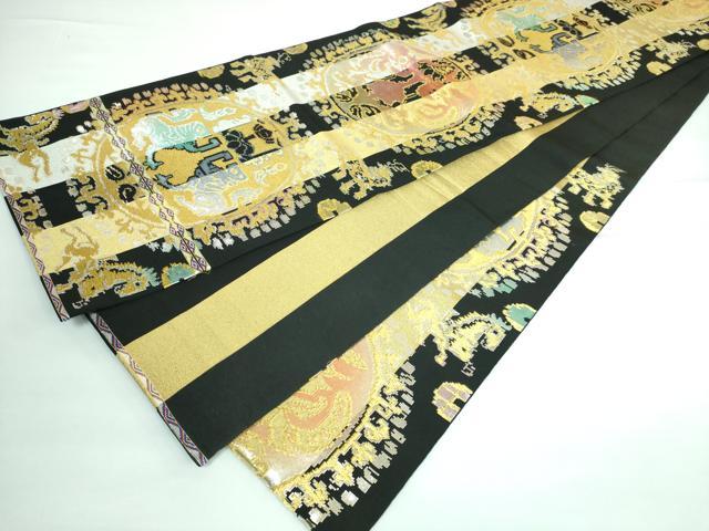 平和屋本店■最高級 龍村平蔵製 六通柄 本袋帯 円文白虎錦 黒地 金銀糸 逸品 DZAA5827kh5