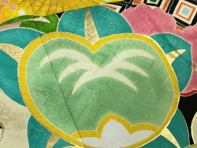 平和屋本店●極上 紫野美術工芸 振袖 吉祥花文 黒地 金彩 逸品 DZAA5945kh5