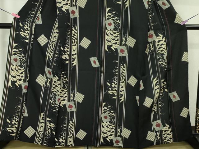 平和屋本店▽極上 小紋 単衣 乱菊 トランプ 黒地 洗える着物 逸品 未使用 DZAA5952kh5