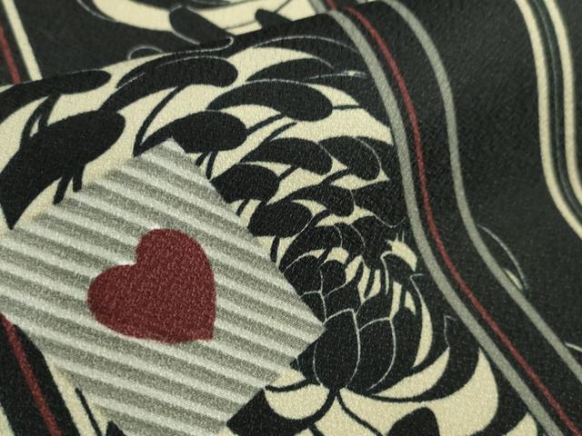平和屋本店▽極上 小紋 単衣 乱菊 トランプ 黒地 洗える着物 逸品 未使用 DZAA5952kh5