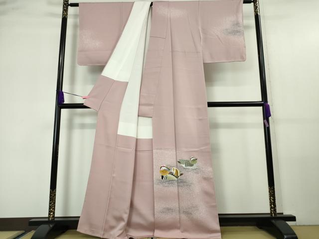 平和屋本店■極上 人間国宝・羽田登喜男 訪問着 鴛鴦 たたき染め 石竹色地 暈し染め 金銀彩 逸品 未使用 DZAA5960kh5
