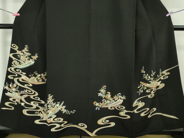 平和屋本店■極上 創業130年 江戸染繍友禅 大彦 黒留袖 刺繍 花舟 金糸 三越扱い 逸品 DZAA5972kh5