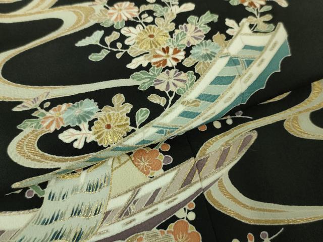 平和屋本店■極上 創業130年 江戸染繍友禅 大彦 黒留袖 刺繍 花舟 金糸 三越扱い 逸品 DZAA5972kh5