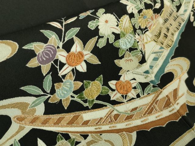 平和屋本店■極上 創業130年 江戸染繍友禅 大彦 黒留袖 刺繍 花舟 金糸 三越扱い 逸品 DZAA5972kh5