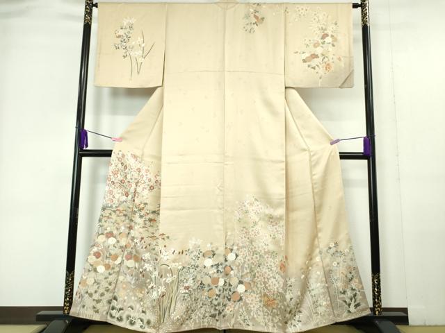 平和屋本店■極上 訪問着 友禅 駒刺繍 吉祥花文 香色地 暈し染め 金彩 三越扱い 逸品 DZAA5991kh5