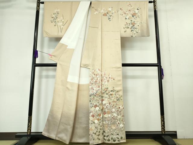 平和屋本店■極上 訪問着 友禅 駒刺繍 吉祥花文 香色地 暈し染め 金彩 三越扱い 逸品 DZAA5991kh5