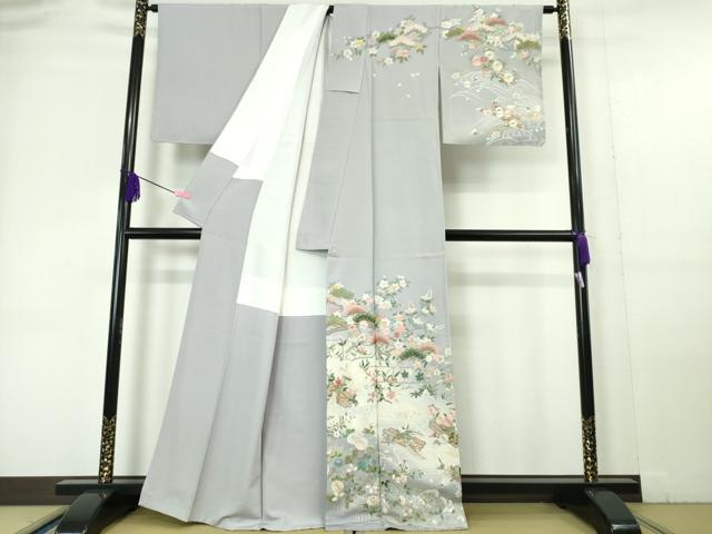平和屋本店■極上 訪問着 麗光刺繍 総刺繍 花筏 松 梅 楓 藤色地 暈し染め 金銀彩 逸品 未使用 DZAA6015kh5