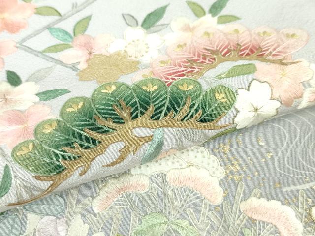 平和屋本店■極上 訪問着 麗光刺繍 総刺繍 花筏 松 梅 楓 藤色地 暈し染め 金銀彩 逸品 未使用 DZAA6015kh5