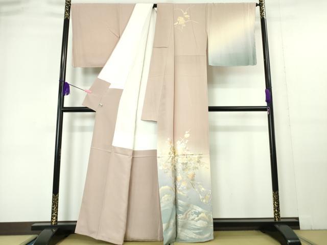 平和屋本店●極上 金彩友禅 卓越技能者・名工 和田光正 訪問着 短冊吉祥花文 薄柿色地 暈し染め 金銀彩 逸品 未使用 DZAA6024kh5
