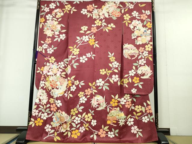 平和屋本店●極上 創業460年・千總 振袖 駒刺繍 飛鶴宝尽くし花文 濃紅色地 金彩 松坂屋扱い 逸品 DZAA6034kh5
