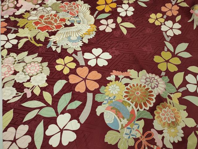 平和屋本店●極上 創業460年・千總 振袖 駒刺繍 飛鶴宝尽くし花文 濃紅色地 金彩 松坂屋扱い 逸品 DZAA6034kh5