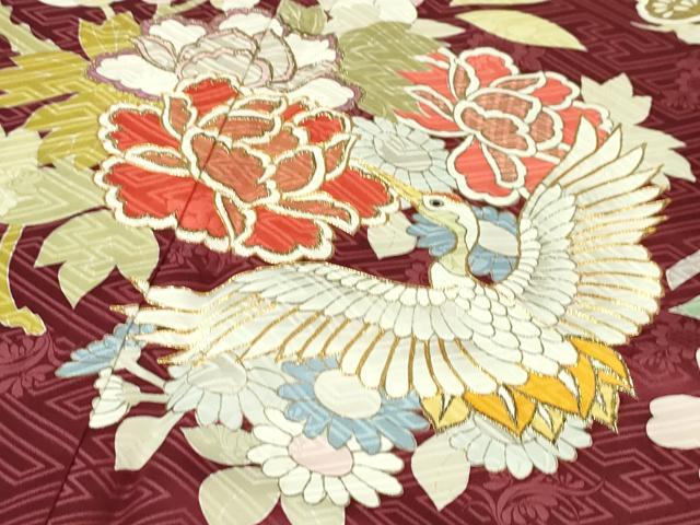 平和屋本店●極上 創業460年・千總 振袖 駒刺繍 飛鶴宝尽くし花文 濃紅色地 金彩 松坂屋扱い 逸品 DZAA6034kh5