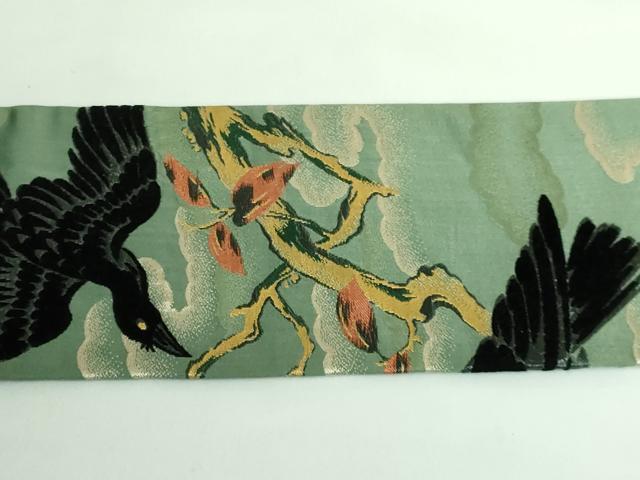 平和屋本店■極上 アンティーク 大正ロマン 九寸名古屋帯 烏 カラス ビロード 逸品 DZAA6060kh5