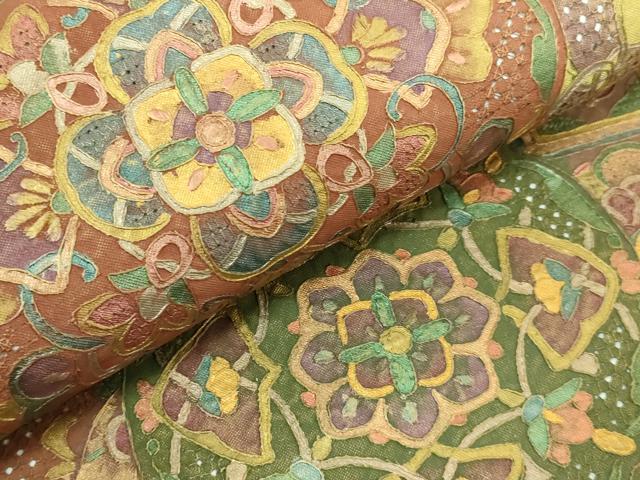 平和屋本店■極上 中国三大刺繍 スワトウ刺繍 汕頭刺繍 相良刺繍 全通柄袋帯 切嵌花文 金彩 逸品 未使用 DZAA6069kh5