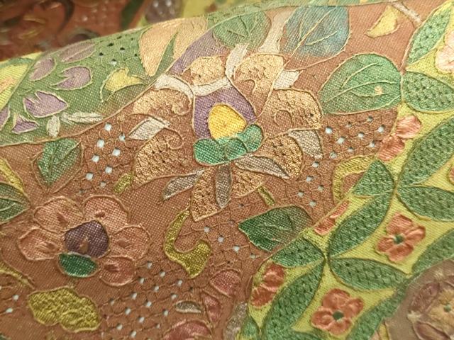 平和屋本店■極上 中国三大刺繍 スワトウ刺繍 汕頭刺繍 相良刺繍 全通柄袋帯 切嵌花文 金彩 逸品 未使用 DZAA6069kh5