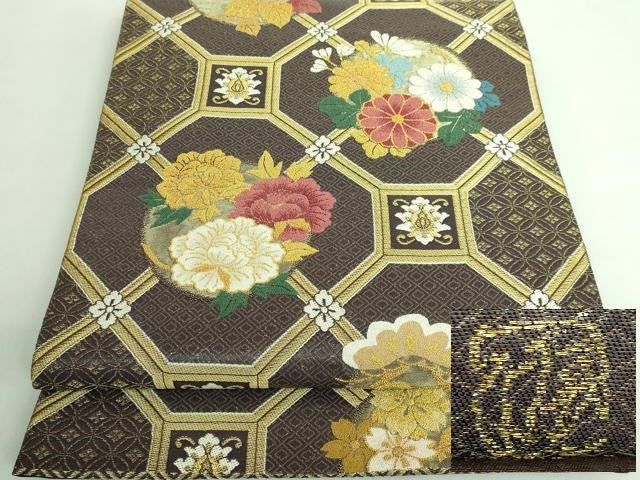 平和屋本店■極上 俵屋 人間国宝 喜多川平朗 有職織物 中国三大刺繍 相良刺繍 総刺繍 六通柄袋帯 雪持ち笹 格天井花文 逸品 DZAA6076kh5