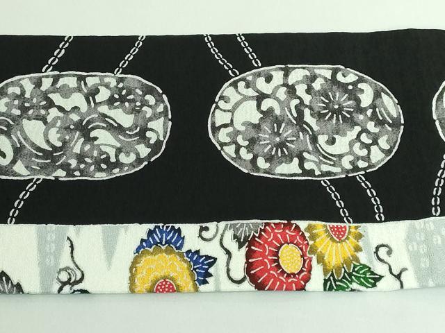 平和屋本店●極上 九寸名古屋帯 紅型染 菊 証紙付き 逸品 DZAA6080kh5