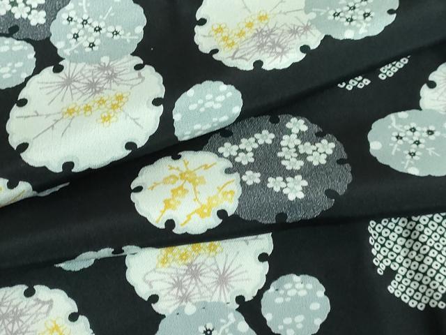 平和屋本店■上質な長襦袢 無双仕立て 雪輪花文 黒地 逸品 未使用 DZAA6108kh5