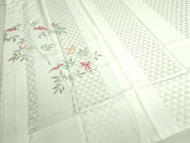 平和屋本店●上質な長襦袢 無双仕立て 南天枝葉文 反端付き 逸品 DZAA6115kh5