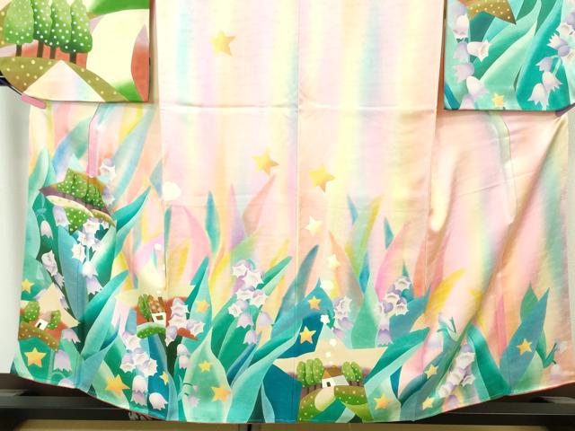 平和屋本店∵極上 女の子 十三参り 子供 祝着 メルヘン 風景花文 鈴蘭 暈し染め 金彩 逸品 未使用 DZAA6171kh5