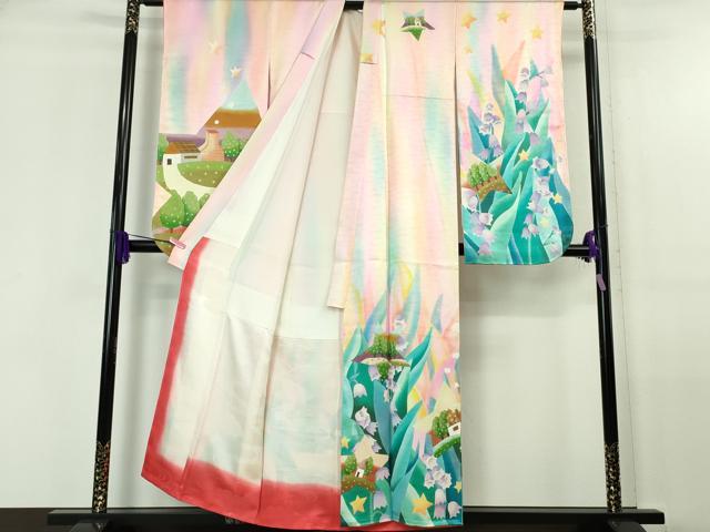 平和屋本店∵極上 女の子 十三参り 子供 祝着 メルヘン 風景花文 鈴蘭 暈し染め 金彩 逸品 未使用 DZAA6171kh5