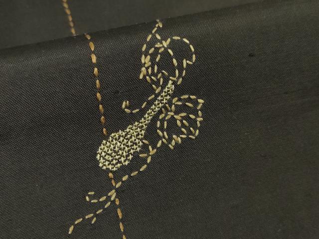 平和屋本店●極上 紬屋吉平 玉糸手織 一徳紬 刺繍 刺し子 瓢箪 証紙付き 逸品 DZAA6218kh6