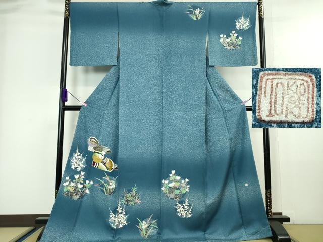 平和屋本店■極上 人間国宝 羽田登喜男 TOKIOetTOKI 訪問着 鴛鴦 花丸文 たたき染め ロング丈 逸品 未使用 DZAA6227kh5