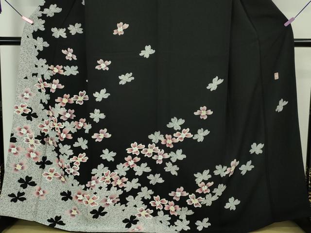 平和屋本店■極上 日本工芸会正会員 大村禎一 訪問着 舞花文 たたき染め 黒地 逸品 DZAA62311kh5