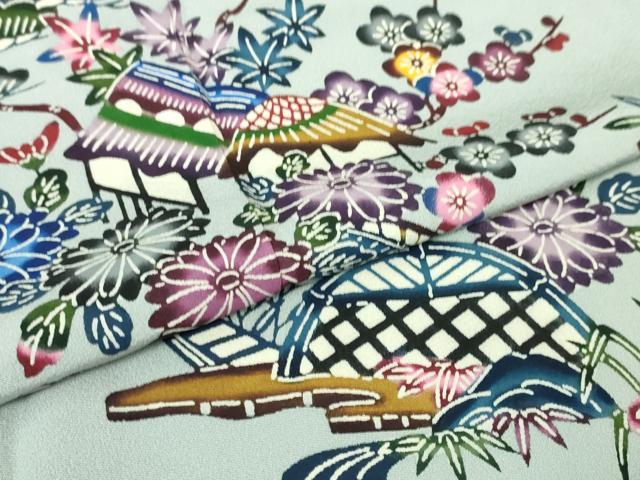平和屋本店■極上 訪問着 本場琉球紅型 風景花文 秘色色地 高島屋扱い 逸品 DZAA6233kh5