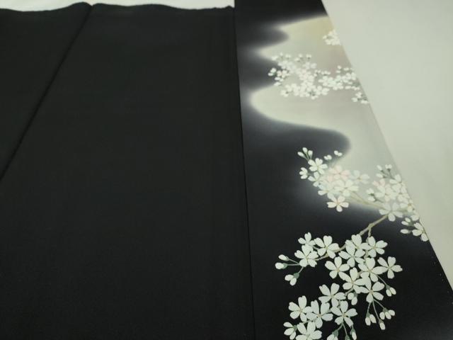 平和屋本店■極上 訪問着 枝桜 黒地 暈し染め 逸品 未使用 DZAA6235kh5