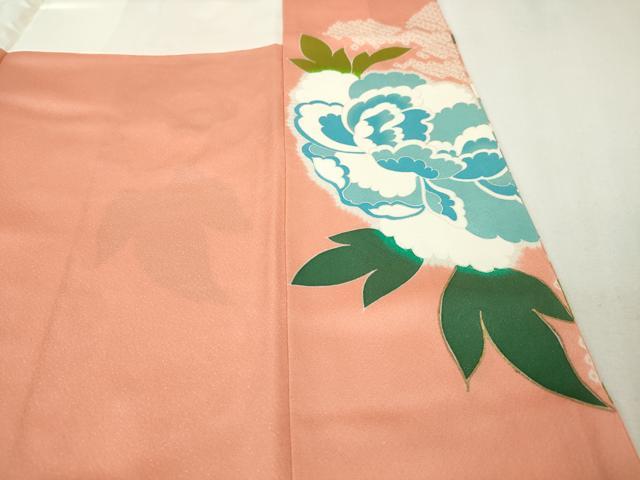 平和屋本店■極上 創業460年・千總 振袖・長襦袢(袷)セット 駒刺繍 絞り 鴛鴦花文 一斤染色地 金彩 逸品 DZAA6246kh5