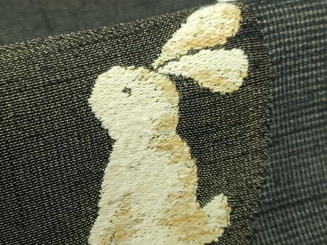 平和屋本店■極上 夏物 九寸開き名古屋帯 刺繍 兎 お月見 黒地 金糸 逸品 DZAA6268kh5