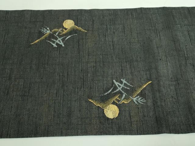 平和屋本店■極上 夏物 九寸開き名古屋帯 刺繍 兎 お月見 黒地 金糸 逸品 DZAA6268kh5