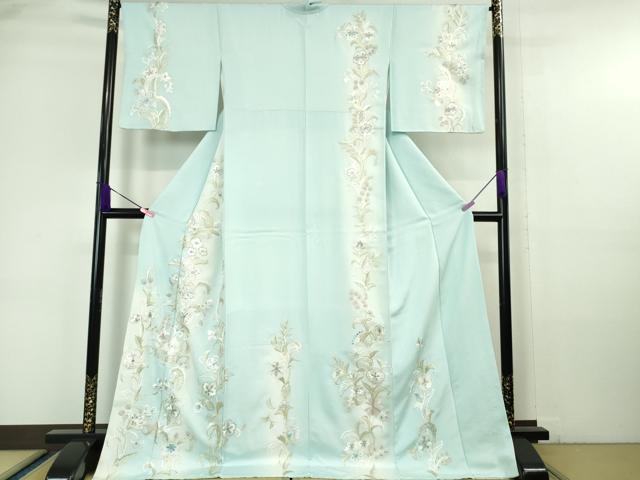 平和屋本店■極上 中国三大刺繍 相良刺繍 総手刺繍 訪問着 花唐草文 白藍色地 暈し染め 銀糸 ロング丈 逸品 DZAA6335kh5