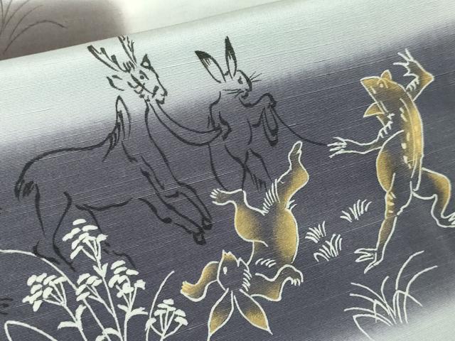 平和屋本店■極上 訪問着 紬地 手描き 鳥獣戯画 暈し染め 金彩 逸品 DZAA6340kh5