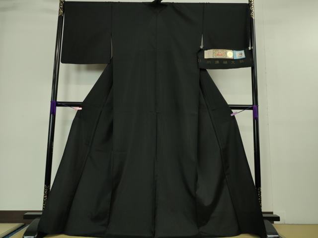 平和屋本店▽極上 本場縞大島紬 単衣 古代染色純泥染 上村絹織物謹製 色無地 黒色 証紙付き 逸品 未使用 DZAA6344kh5