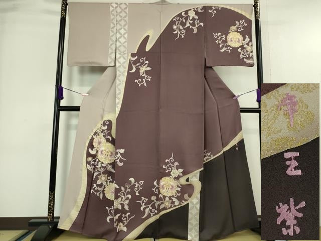 平和屋本店■極上 訪問着 帝王紫 駒刺繍 双鳥正倉院花文 金糸 逸品 DZAA6349kh5