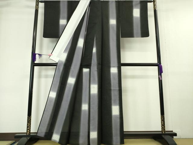 平和屋本店*極上 夏物 十日町 名門青柳謹製 櫛引織 赤城紬 紗紬 草木染 間道 黒地 逸品 未使用 DZAA6361kh5