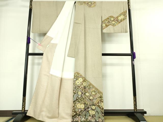 平和屋本店●極上 樋熊哲也 訪問着 辻が花 絞り 手描き 亜麻色地 暈し染め 金通し地 逸品 未使用 DZAA6380kh5