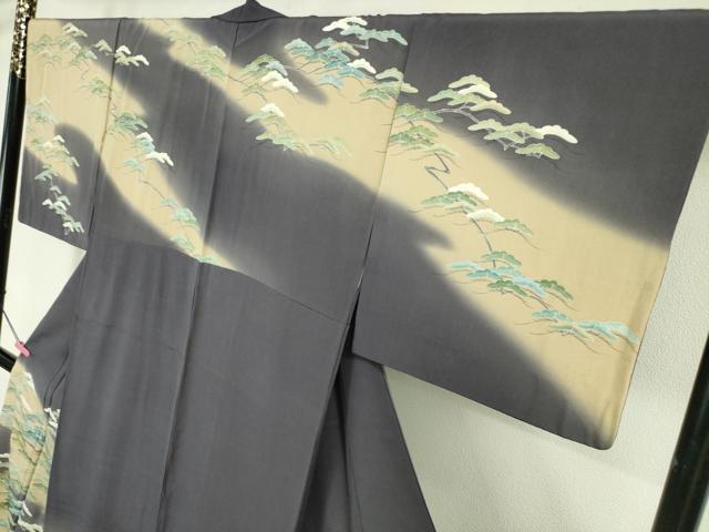 平和屋本店■極上 京友禅の人間国宝 上野為二 訪問着 駒刺繍 松 紫苑色地 暈し染め 逸品 DZAA6390kh5