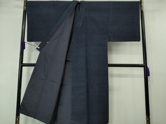 平和屋本店■極上 男性 結城紬 アンサンブル キングサイズ 杢 色無地 濃紺地 大丸扱い 逸品 未使用 DZAA6392kh5