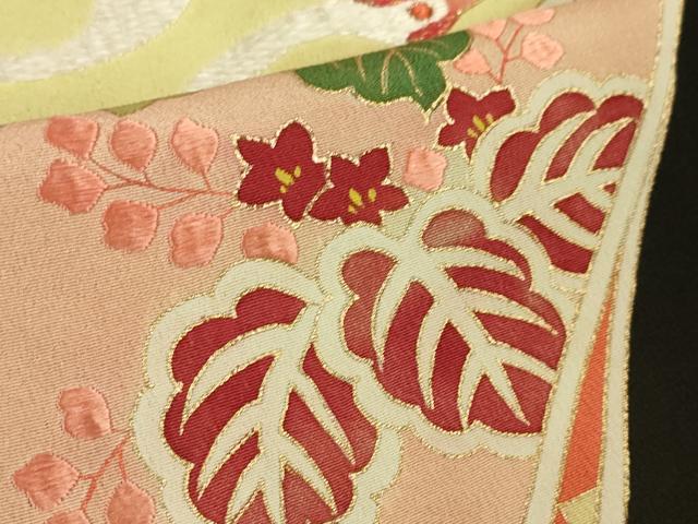 平和屋本店■極上 アンティーク 大正ロマン 振袖・長襦袢(袷・半衿刺繍)セット 駒刺繍 束ね熨斗飛鶴文 黒地 金彩 逸品 DZAA6427kh5