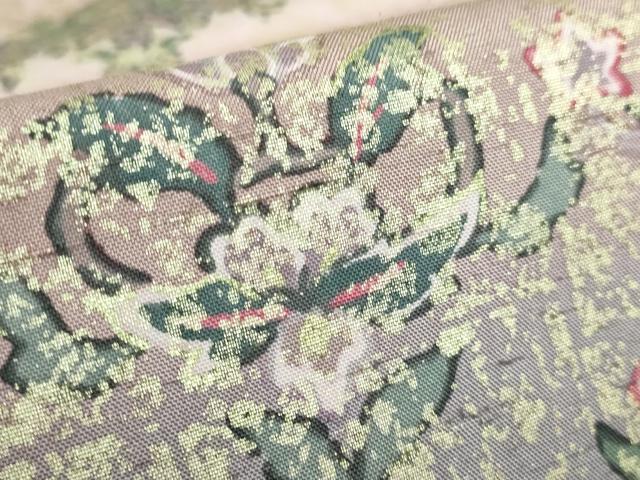 平和屋本店■極上 石川県指定無形文化財 牛首紬 白山工房 手織り 太鼓柄袋帯 洋花文 金彩 逸品 DZAA6511kh5