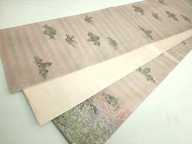 平和屋本店■極上 石川県指定無形文化財 牛首紬 白山工房 手織り 太鼓柄袋帯 洋花文 金彩 逸品 DZAA6511kh5