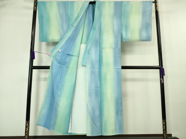 平和屋本店▽極上 男性 小紋 単衣 間道 暈し染め 反端付き 逸品 未使用 DZAA6575kh5